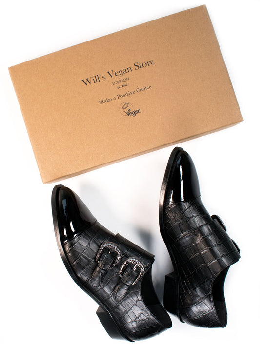 Mock Croc Monk Straps in Moc Croc Vegan Leather