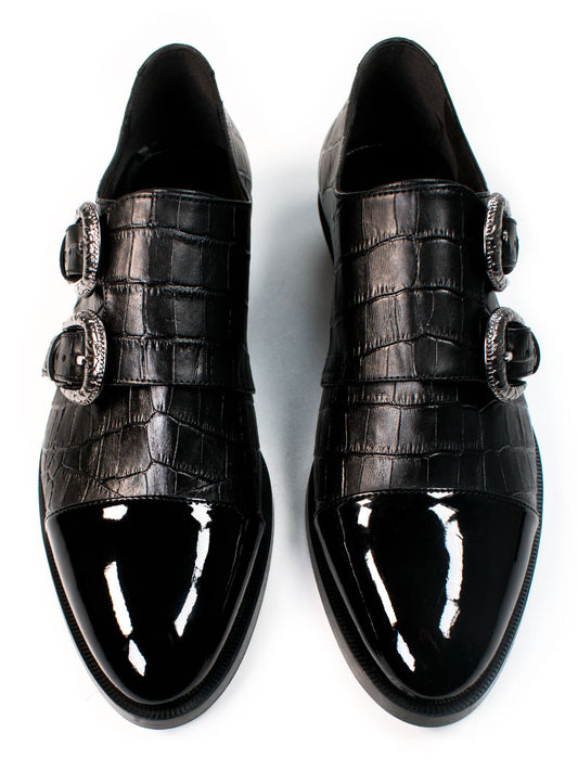 Mock Croc Monk Straps in Moc Croc Vegan Leather