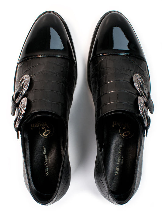Mock Croc Monk Straps in Moc Croc Vegan Leather