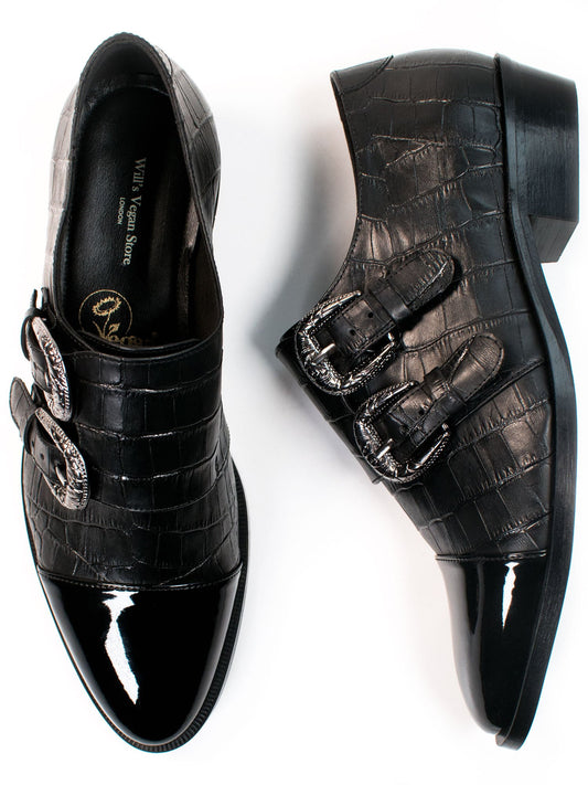 Mock Croc Monk Straps in Moc Croc Vegan Leather