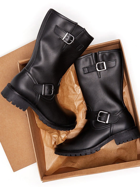 Mid-Length Moto Boots in Black