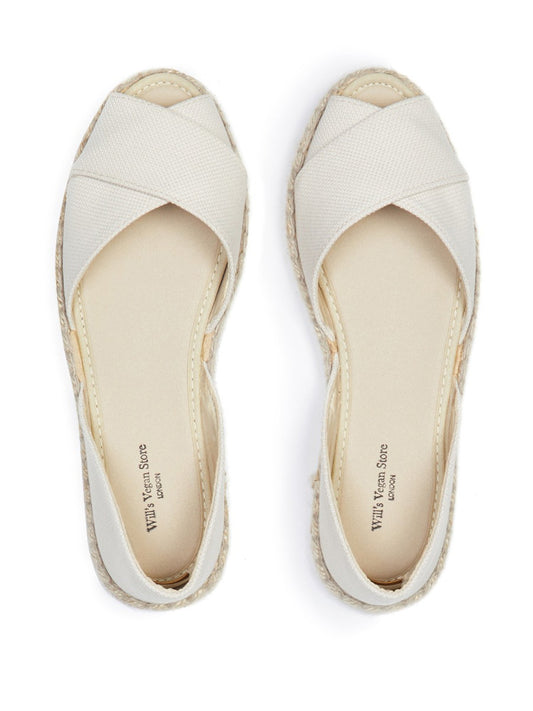 Recycled Espadrille Cross Over Straps in Beige Canvas
