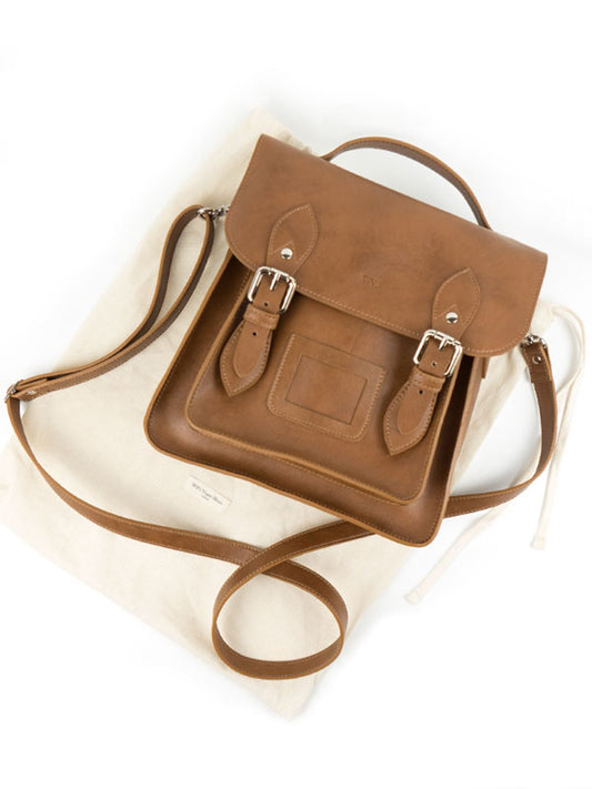 Small Backpack Satchel in Tan, back view