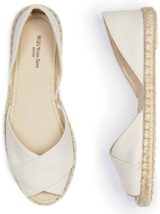 Recycled Espadrille Cross Over Straps in Beige Canvas