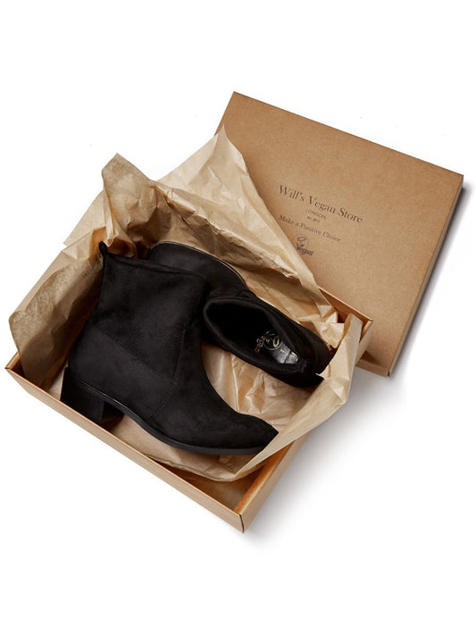Slip-On Booties in Black Vegan Suede