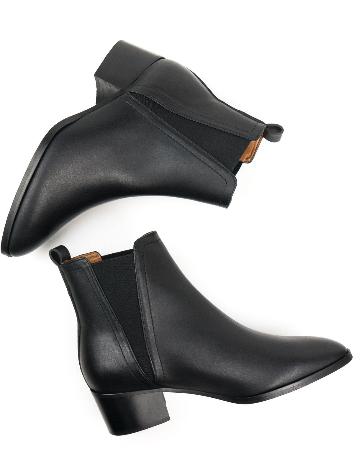 Point Toe Chelsea Boots in Black Vegan Leather, toe detail
