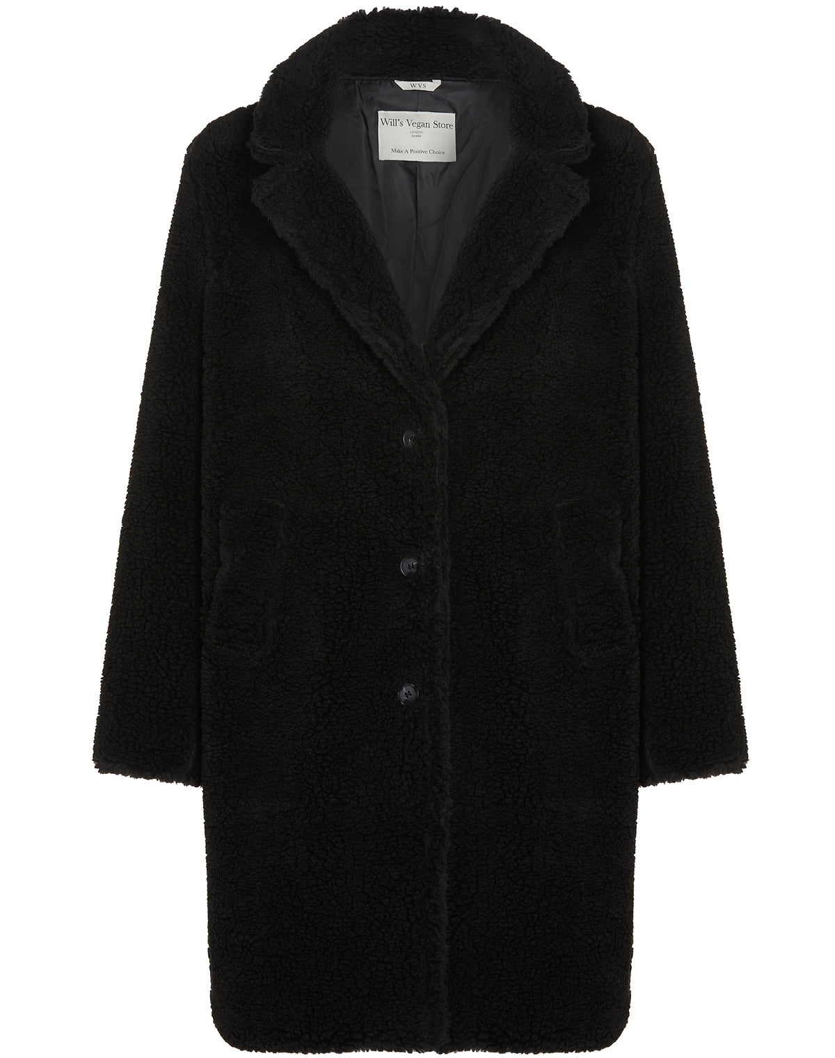 Recycled Teddy Coat in Black Recycled Teddy