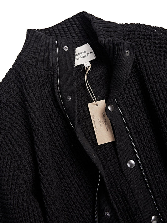 Recycled Waffle Cardigan in Grey Knit