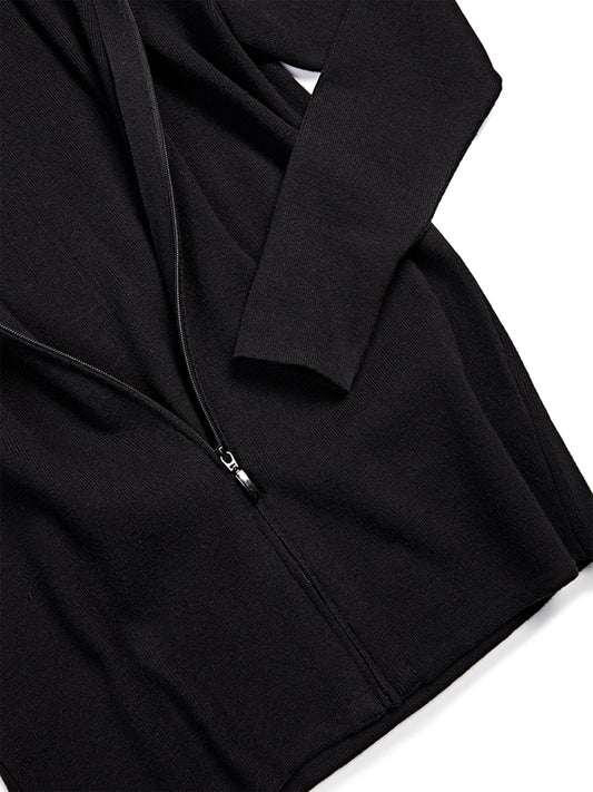 Recycled Zip Up Knit Hoodie in Black Knit