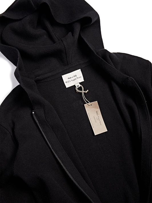 Recycled Zip Up Knit Hoodie in Black Knit