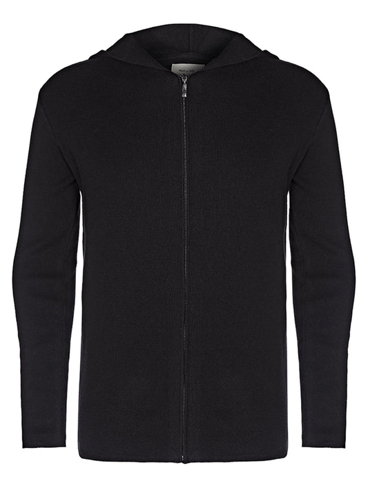 Recycled Zip Up Knit Hoodie in Black Knit