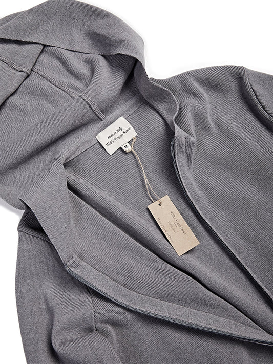 Recycled Zip Up Knit Hoodie in Black Knit