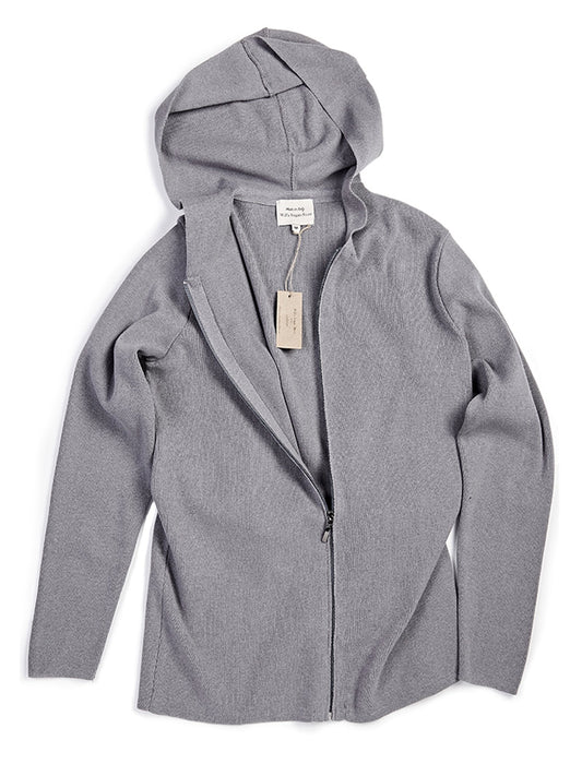 Recycled Zip Up Knit Hoodie in Black Knit