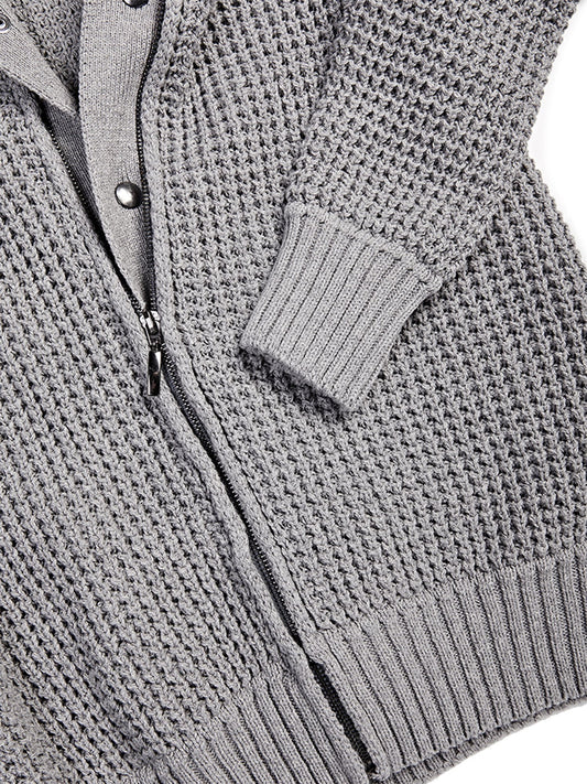 Recycled Waffle Cardigan in Grey Knit