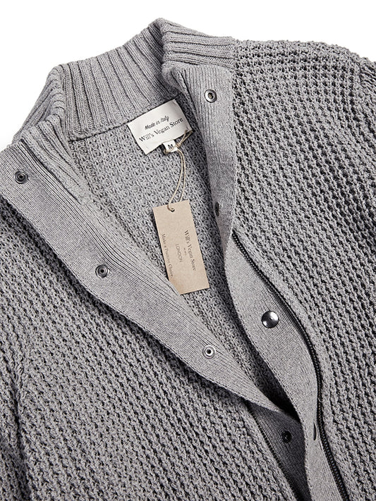 Recycled Waffle Cardigan in Grey Knit