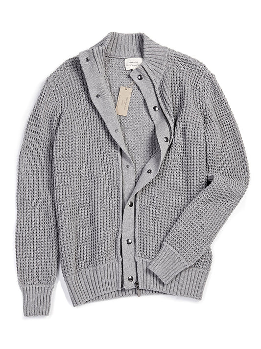 Recycled Waffle Cardigan in Grey Knit