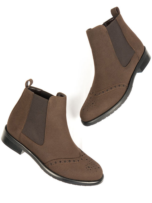 Brogue Booties in Black Vegan Suede