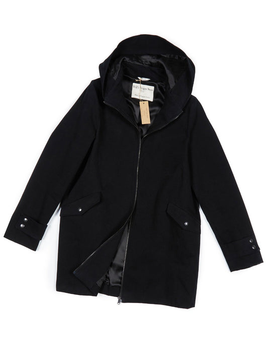 Vegan Wool Hooded Coat in Black