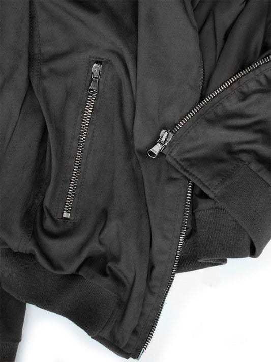 Bomber Jacket in Black Vegan Suede