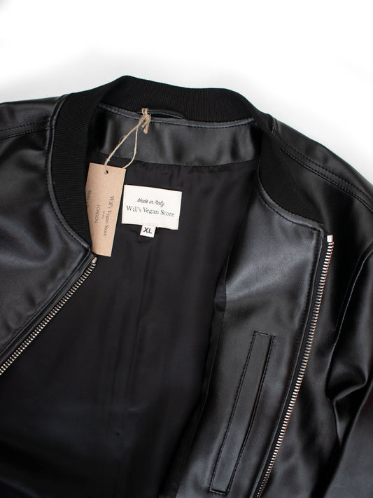Bomber Jacket in Black Vegan Suede