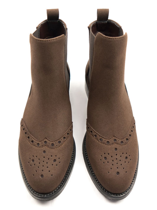 Brogue Booties in Black Vegan Suede
