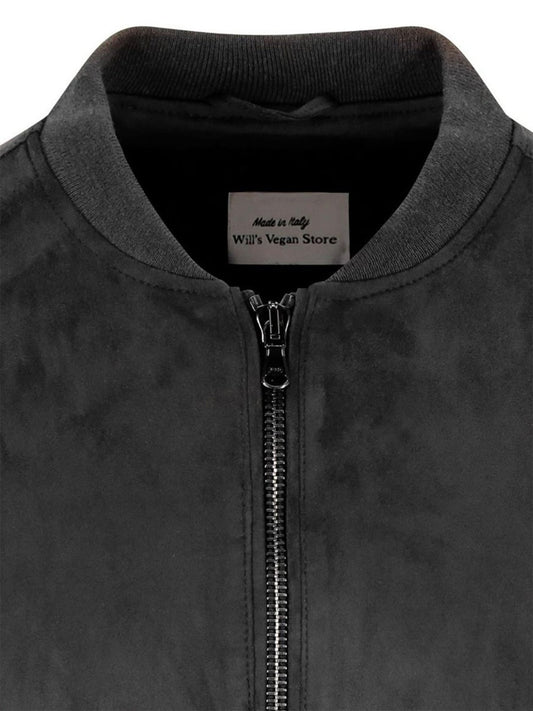 Bomber Jacket in Black Vegan Suede