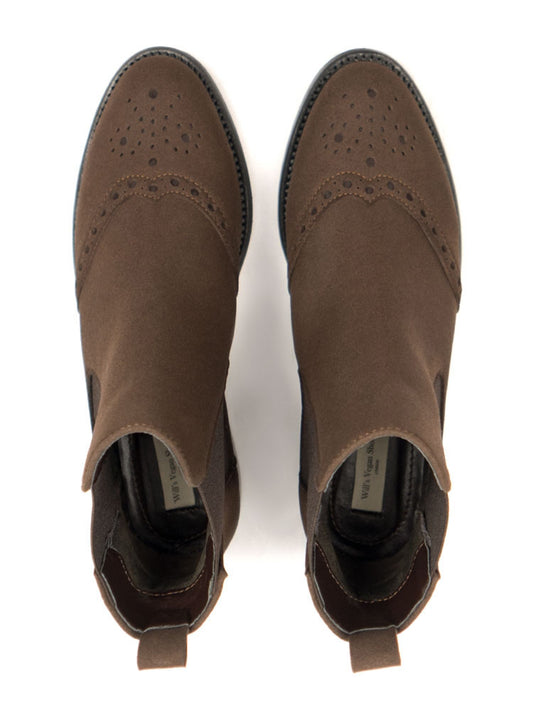 Brogue Booties in Black Vegan Suede