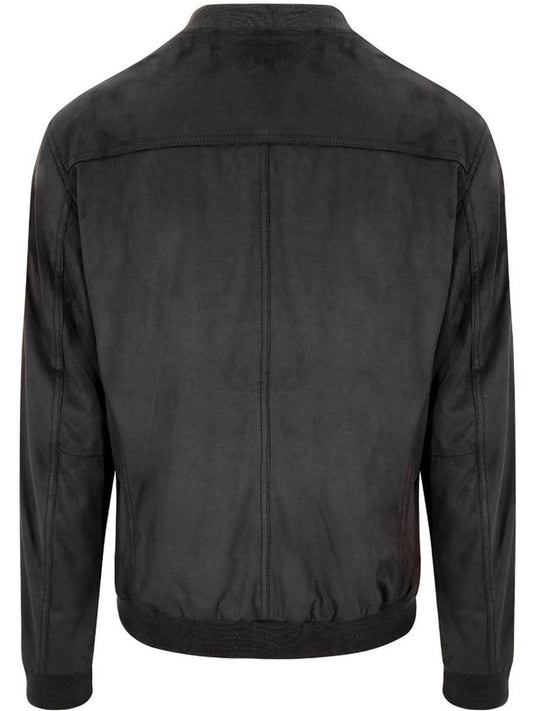 Bomber Jacket in Black Vegan Suede