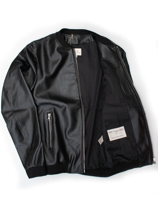 Bomber Jacket in Black Vegan Suede