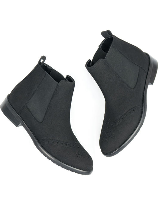 Brogue Booties in Black Vegan Suede