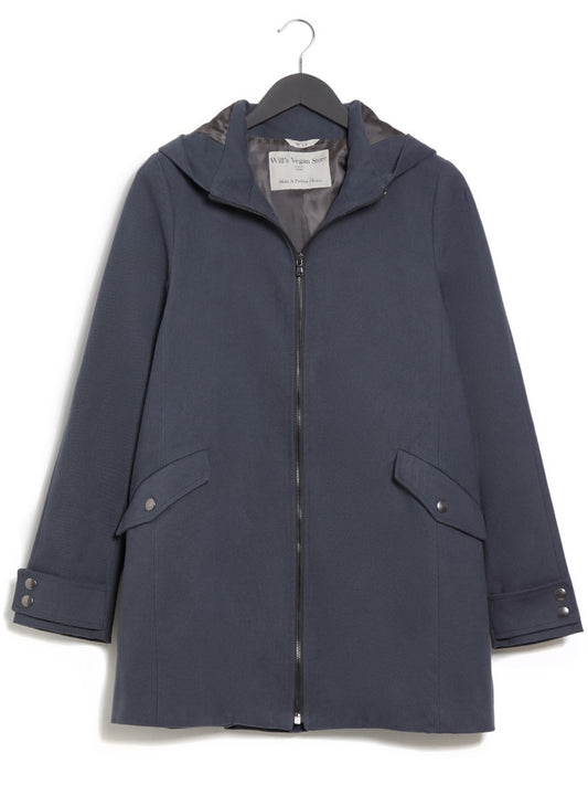 Vegan Wool Hooded Coat in Black