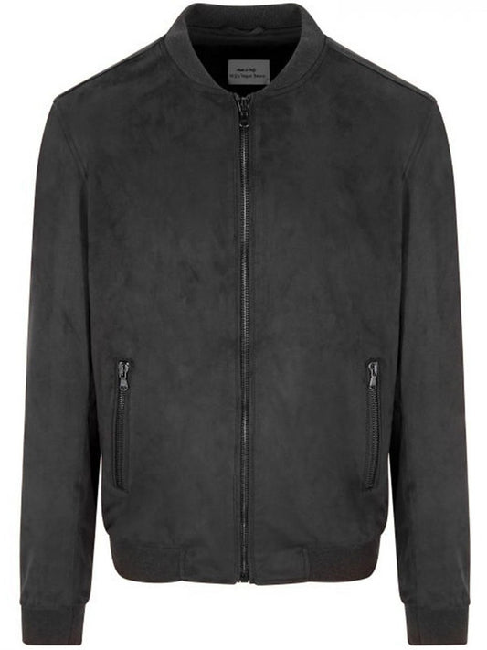 Bomber Jacket in Black Vegan Suede