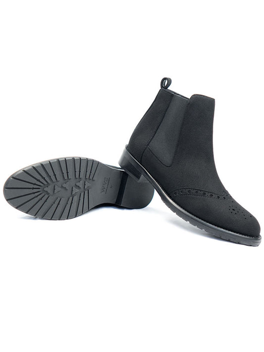Brogue Booties in Black Vegan Suede