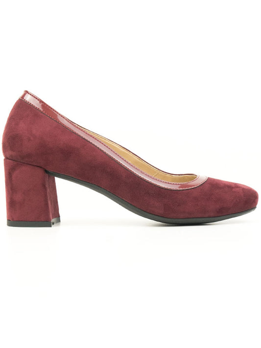 Block Heels in Wine Vegan Suede, heel detail