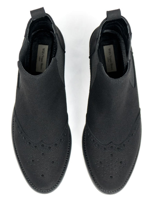 Brogue Booties in Black Vegan Suede