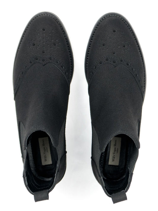 Brogue Booties in Black Vegan Suede