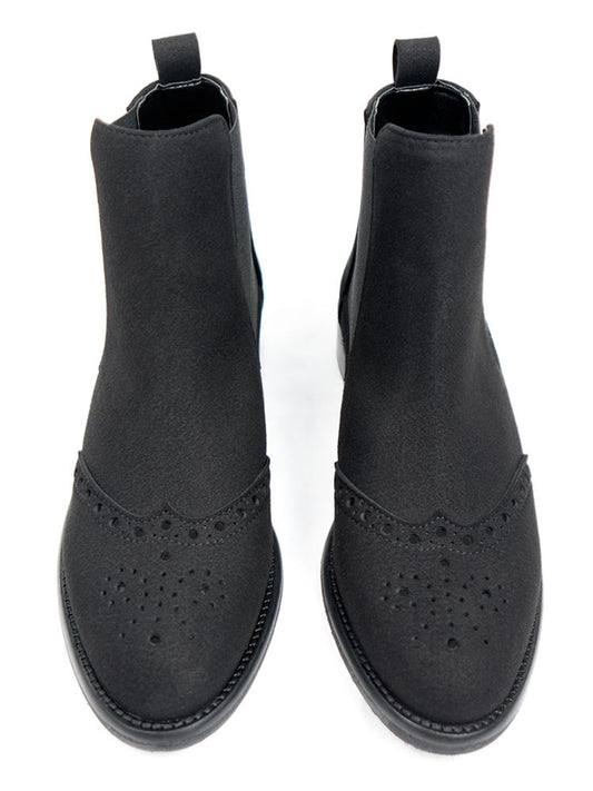 Brogue Booties in Black Vegan Suede