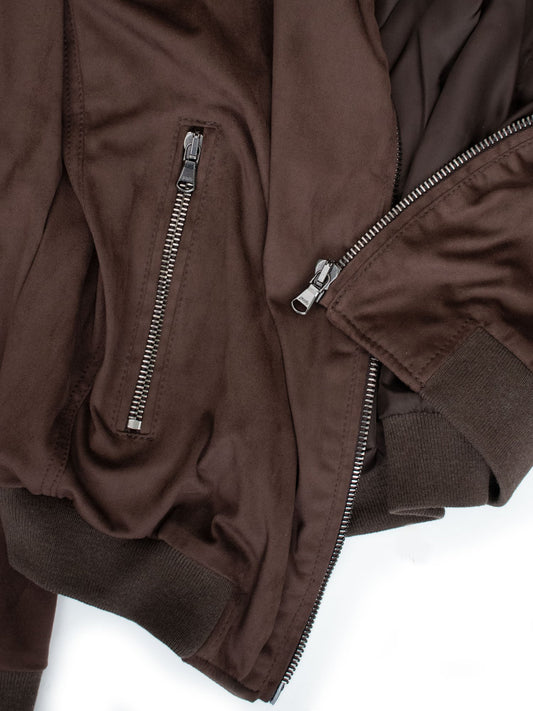Bomber Jacket in Black Vegan Suede