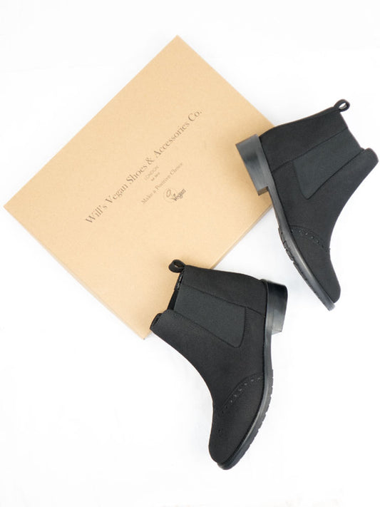 Brogue Booties in Black Vegan Suede