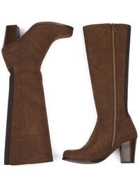 Heeled Knee High Boots in Dark Brown Vegan Suede