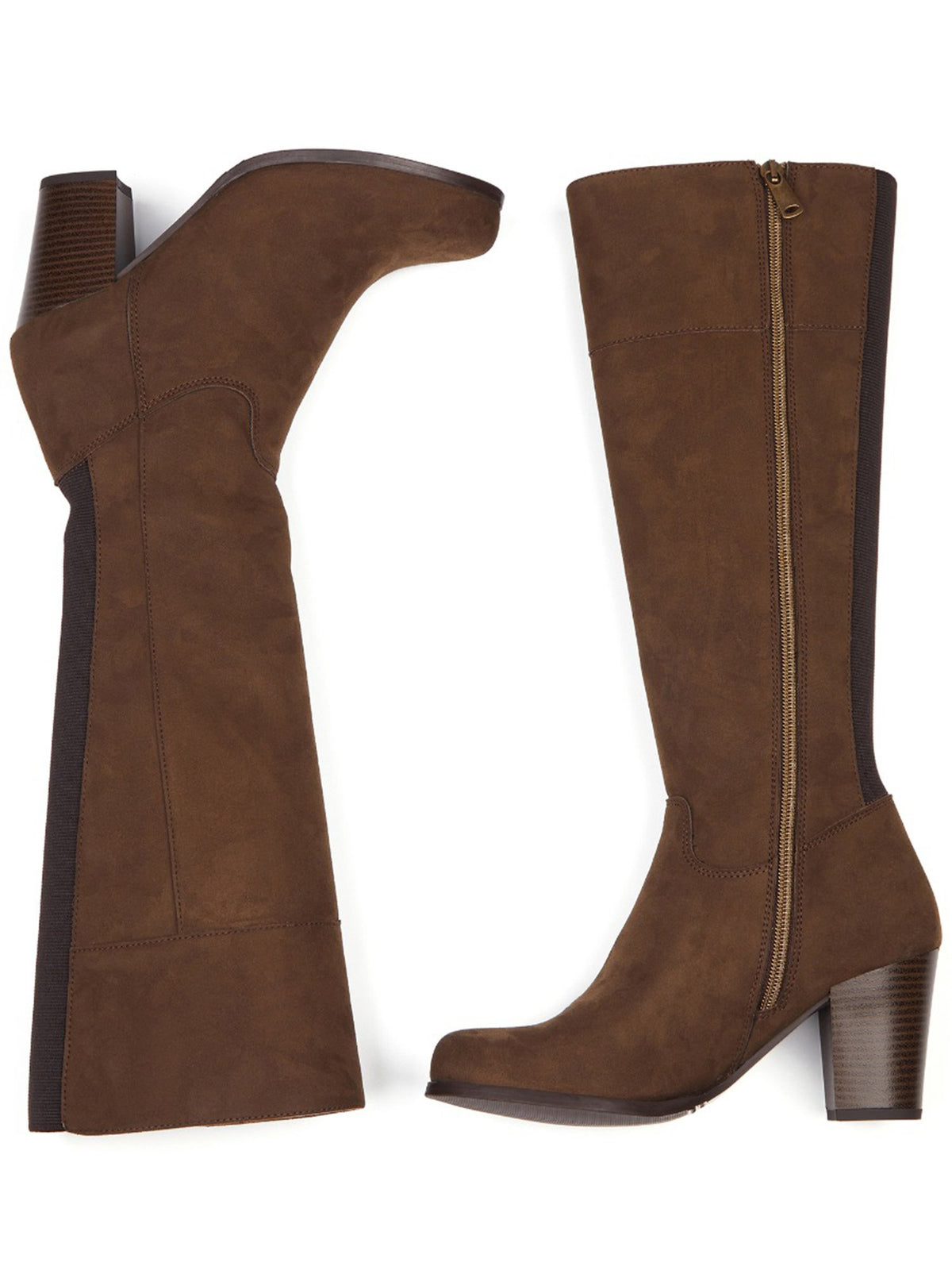 Heeled Knee High Boots in Dark Brown Vegan Suede