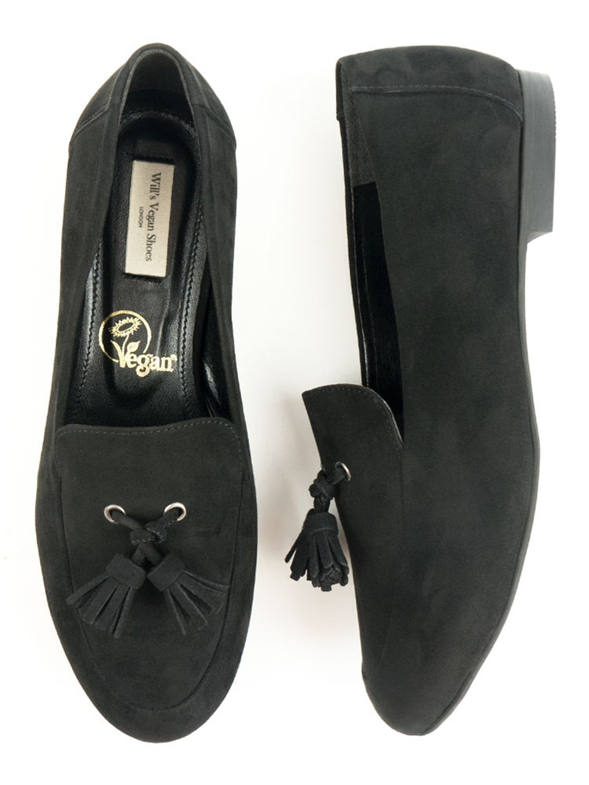 Tassle Loafers in Black Vegan Suede