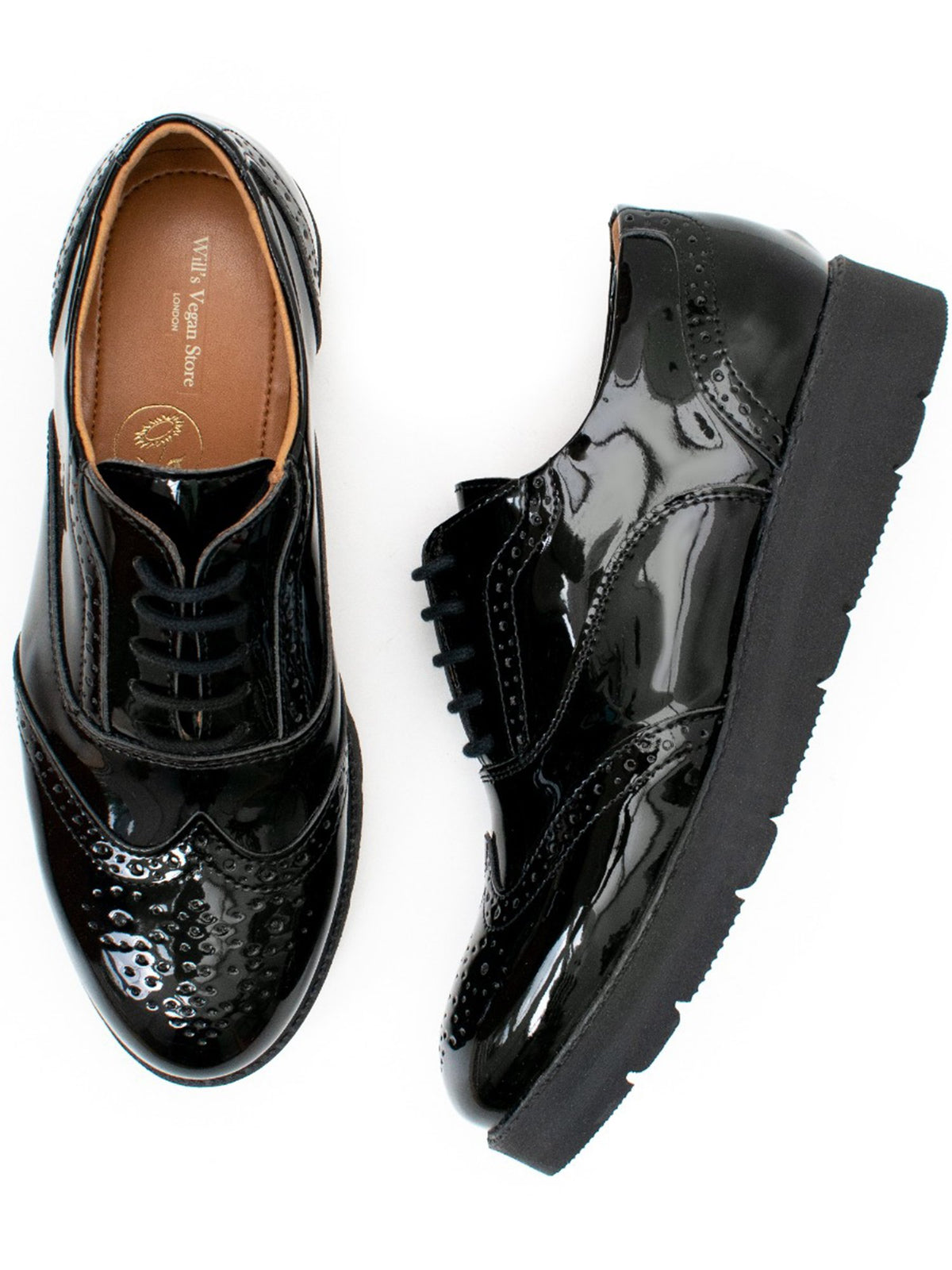 Flatform Brogues in Patent Black