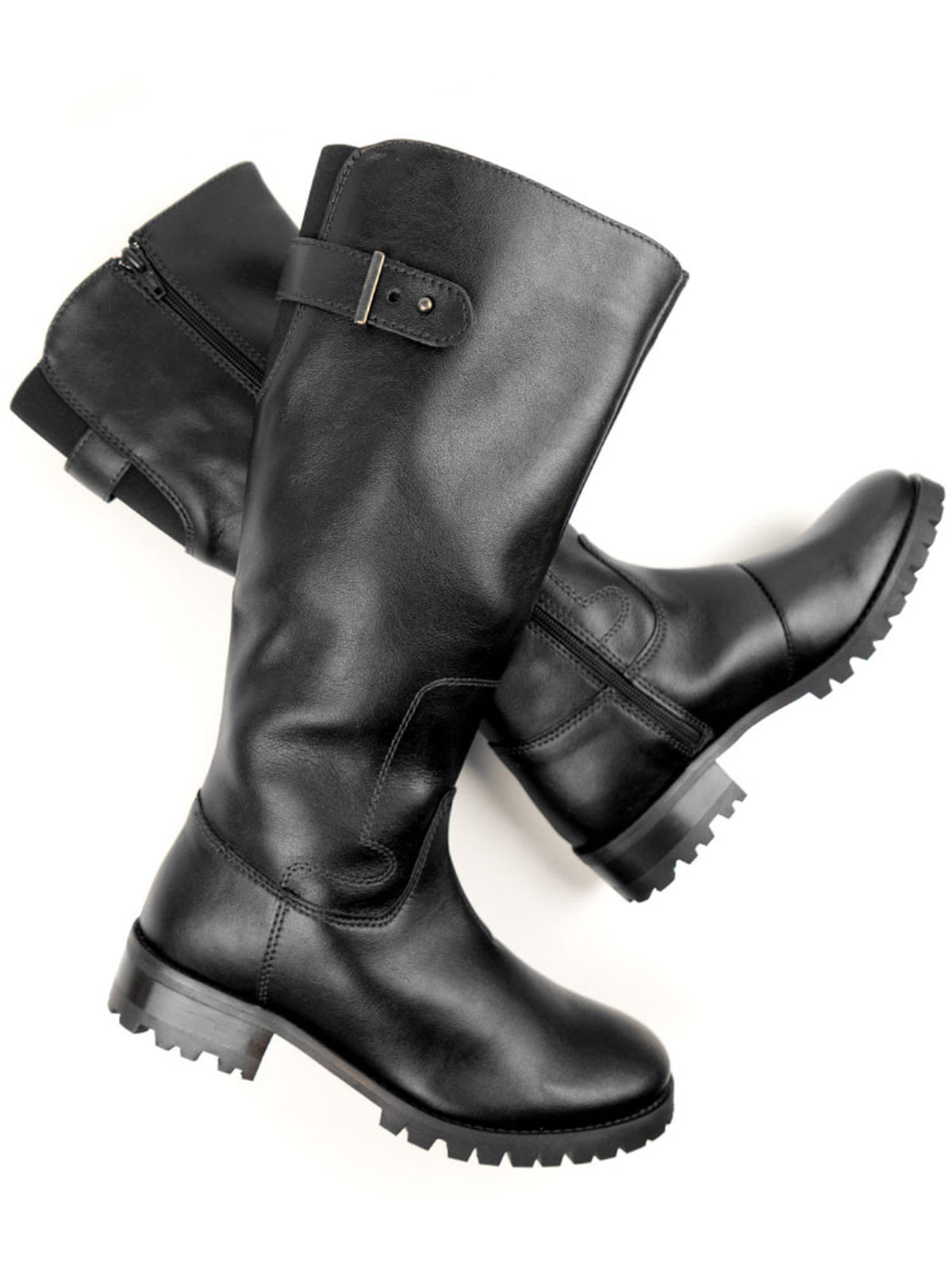 Deep Tread Knee Length Boots in Black