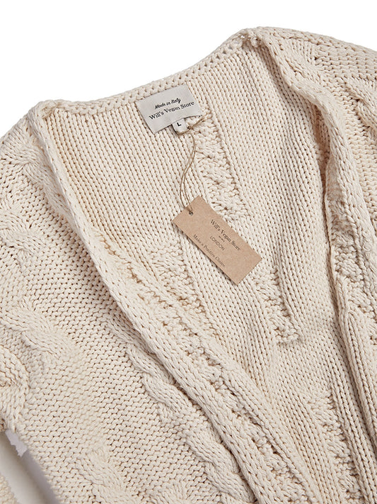 Recycled Chunky Knit Cardigan in Cream Knit