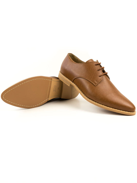Point Toe Derbys in Brown Vegan Suede, toe detail