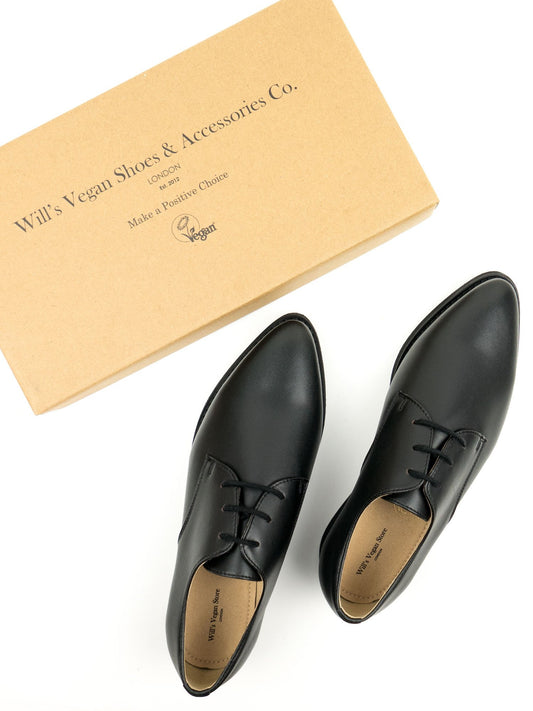 Point Toe Derbys in Brown Vegan Suede, toe detail