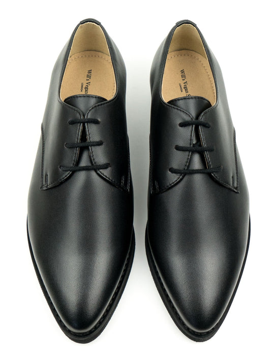 Point Toe Derbys in Brown Vegan Suede, toe detail
