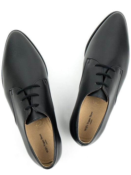 Point Toe Derbys in Brown Vegan Suede, toe detail