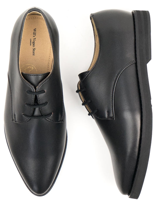 Point Toe Derbys in Brown Vegan Suede, toe detail